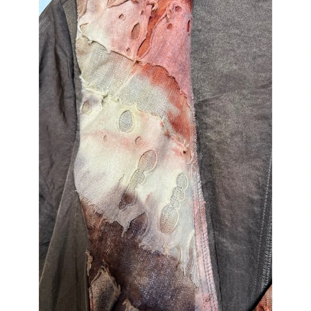 Design Todays Brown Crinkle Nylon Ruffle Duster Coat Jacket XL Art to Wear USA
